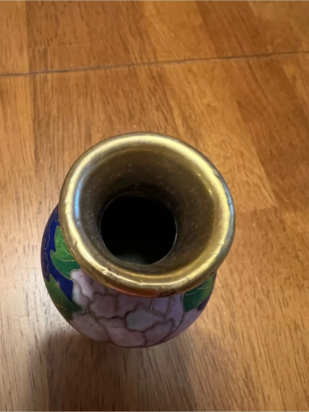 Hand-Painted Cloisonné Floral Vase - Blue and Pink, vintage